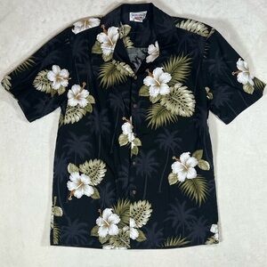 Pacific Legend Made in Hawaii USA Medium Men's Black Floral Shirt Tiki Vacation